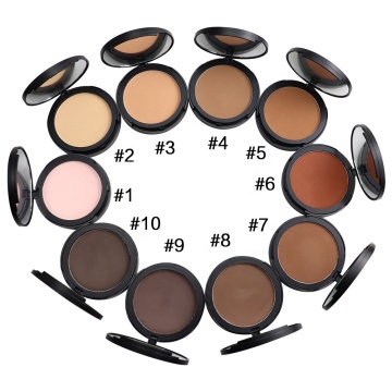 Black Matte Round Private Label Mineral Powder with Puff and Mirror - 12 Color Face Contour Pressed Powder Case