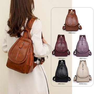 Female Leather Multifunction Large Capacity Ruched Backpack for School and Travel
