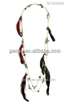 Fashion Colorful feather chain necklace with shell