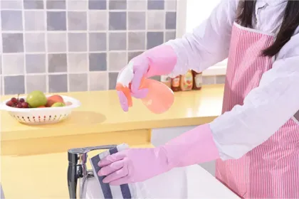 flock lined lined pvc household gloves, rubber gloves wash gloves