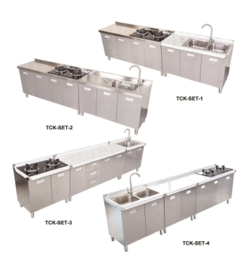 Suministro de fábrica: gabinetes de cocina al aire libre: soluciones de almacenamiento de acero inoxidable de 3 puertas, fregadero único