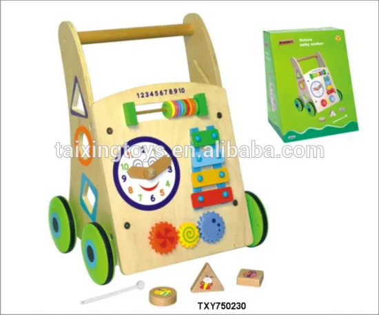 New Multifunctional Wooden Stroller Walker Cart Kids Baby Blocks Toys