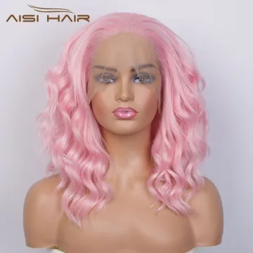 Aisi Hair Medium Long Wavy Pink Synthetic Wig Cosplay Body Wave Swiss Lace Wig Synthetic Lace Front Hair Wigs For Black Women