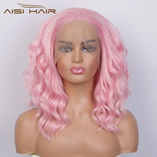 Aisi Hair Medium Long Wavy Pink Synthetic Wig Cosplay Body Wave Swiss Lace Wig Synthetic Lace Front Hair Wigs For Black Women