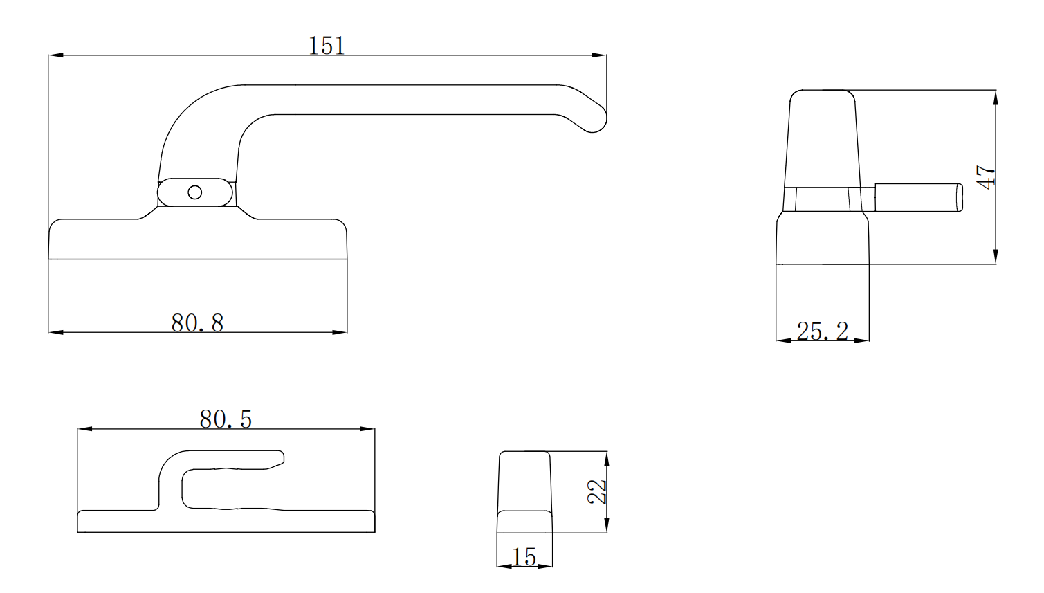 Технический чертеж оконной ручки
