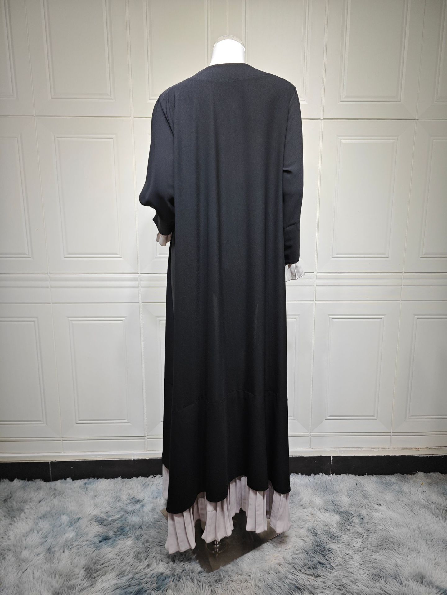 Elegant Cardigan Black Abaya with Pleated Hem MQ249 (2)