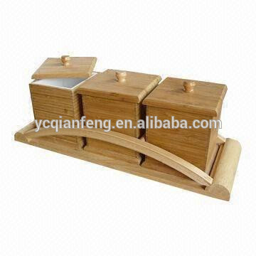3-Piece canister set ---- Made from babmoo frame with Plastic container. holder on set.