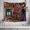 Yellow Purple Flower Wall Tapestry Countryside Window Floral Tapestry Wall Hanging for Livingroom Bedroom Dorm Home Decor