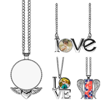 Subbank Sublimation Photo Metal Gadgets Necklace Circle Angel Wing Pendant