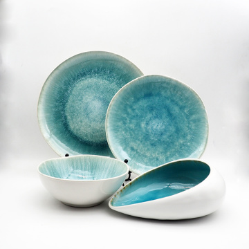 Unregelmäßige Form reaktiver Keramik -Geschirr Set Glaze Keramik Salat Schüssel