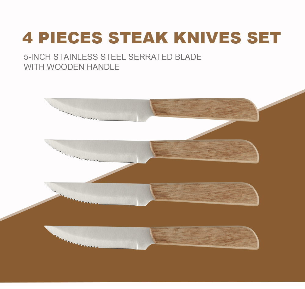 4 pcs wooden handle steak knife set