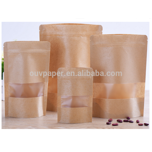 Ziplock kraft paper food packaging bag with clear window