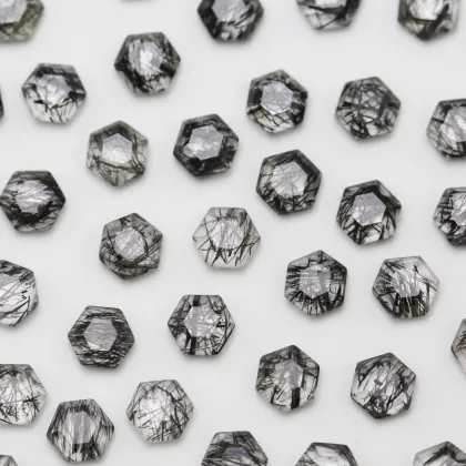 Natural Black Hair Crystal Hexagonal Shape Crystal Gemstone