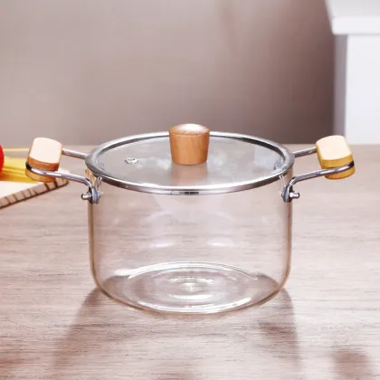 Borosilicate Glass Soup Pot with Wooden Handle
