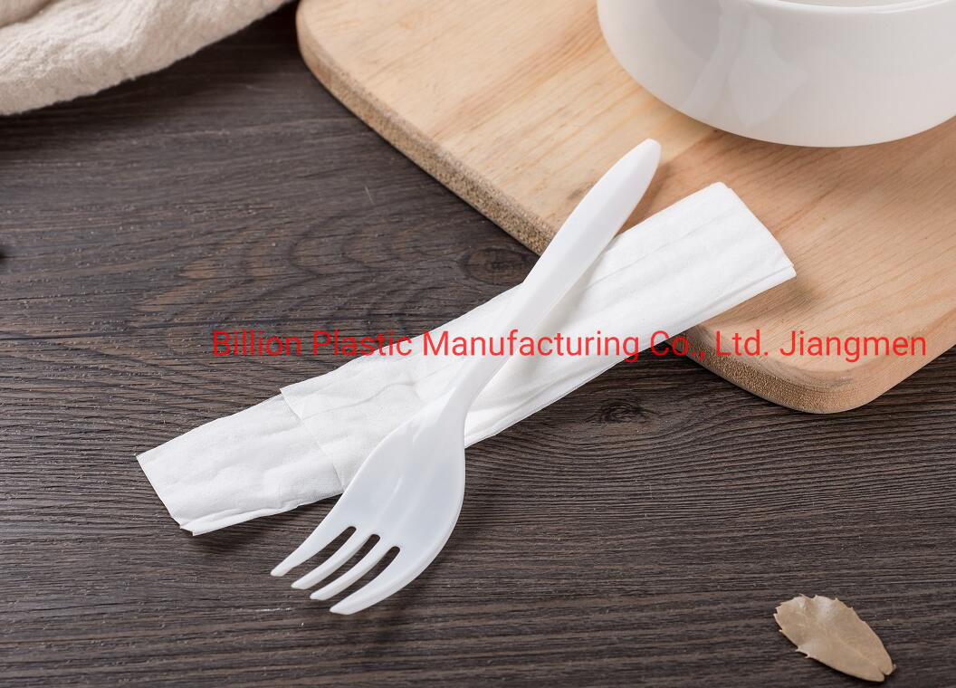 White Color Disposable PP Plastic Fork and Napkin Set