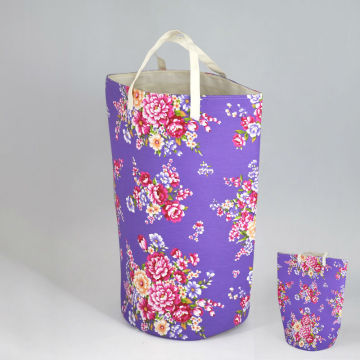 Purple flower design colored plastic unique folding laundry basket