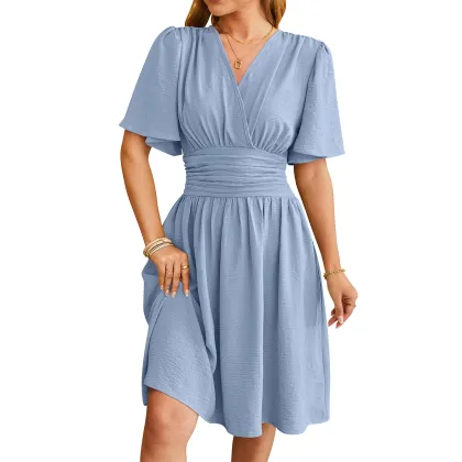 Ladies' short sleeved flowing dress