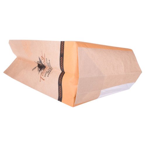 Genanvendelig brugerdefineret udskrivning Kraft Paper Bread Gusset Pouch med klart vindue
