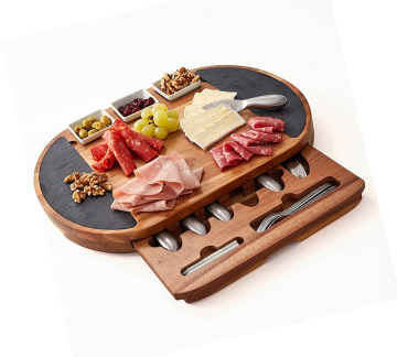 Perfect Gift: Slate and Acacia Charcuterie Board Set with Knives and Bowls