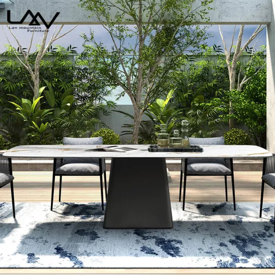 Luxury Metal Leg Slate Outdoor Dining Table Set for Hotels and Gardens