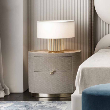 Luxury Marble Top Wooden Nightstand with Woven Leather Pattern for Bedrooms and Hotels