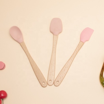 Ensemble de cuisine de manche en bambou: 3pcs mini cuillère à cuisson en silicone, spatule et spatules au beurre - Ustensiles de cuisson résistants à la chaleur