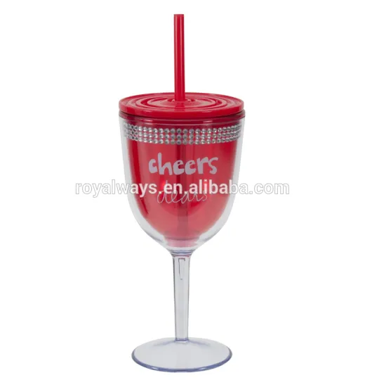 350ml non-toxic plastic cheers red wine glass with diamond band