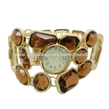 Trendy Watch with Coffee Crystal Ornament, Available in Various Colors and Styles