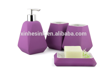 SCF Series Rubber Painted Ceramic 4-Piece Environmental Resin Bathroom Accessory Set, Colorful Collection
