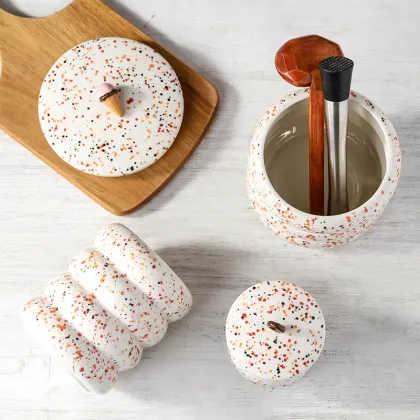 Color Splash Ink White Kitchenware Storage Jar Set with Lid