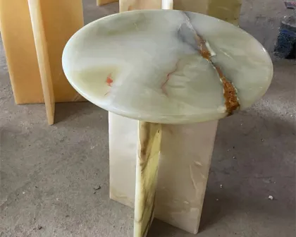 Onyx Table Tops: Round Marble Onyx Plinth and Pink Onyx Coffee Table