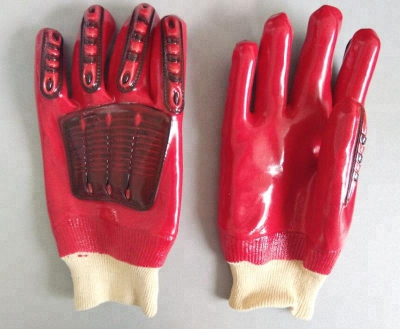 Roter TPR PVC beschichteter Handschuh. Strick Handgelenk