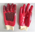 Roter TPR PVC beschichteter Handschuh. Strick Handgelenk