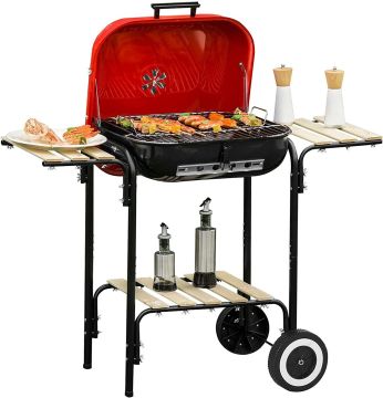 Outdoor Camping 18in Portable Charcoal Grill With Two Side Tables Wheels for Patio Picnic Garden Party