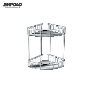 Chrome and Brass Wall-Mounted Bathroom Double-Deck Corner Baskets