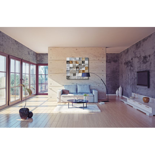 Geometric Wall Art Metallic Blocks Oil Painting