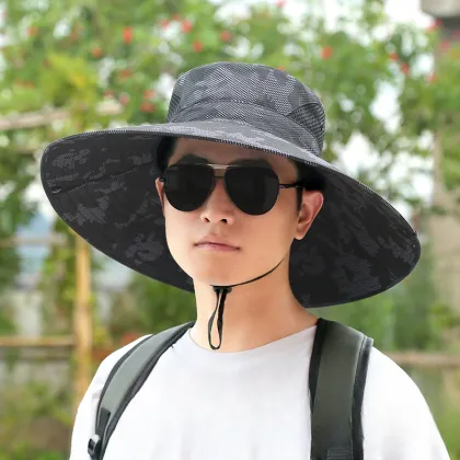 H12 Large Brim Anti-UV Fishing Hat for Middle-aged and Elderly - Camouflage Mountaineering Sunshade Bucket Hat