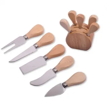 Wooden Cheese Board Kit with 6pcs Cheese Set