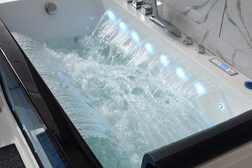 2 person luxury whirlpool bathtub with safety step and led light