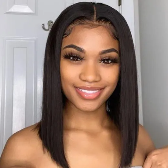 Factory Direct Sale Virgin Human Hair Lace Wigs,Short Colored Bob Brazilian Human Hair Lace Wigs,Middle Part With Baby Hair Hair