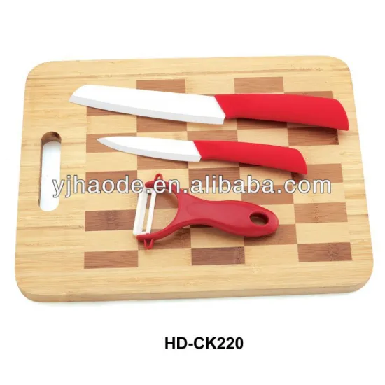 HD-CK220 bamboo cutting board white blade 4-pc ceramic knife set