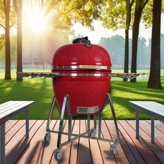 27 Inch Stainless Steel Ceramic Smoker BBQ Grill - Auplex Kamado Big Joe XXL