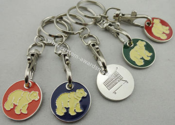 Bear Logo Iron / Brass / Copper Metal Trolley Coin, Shopping Trolley Keyrings With Die Cast, Die Struck, Stamped