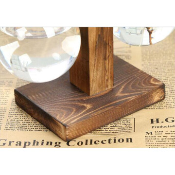 Retro Tabletop Hydroponics Flower Glass Vase Wood Holder