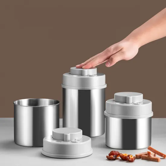Airtight Storage Steel Kitchen Round Vacuum Canister