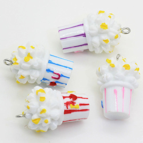 Kawaii Sweet Popcorn Charms Miniature Dollhouse Food Popcorn Pendants For Earring Necklace Jewelry making