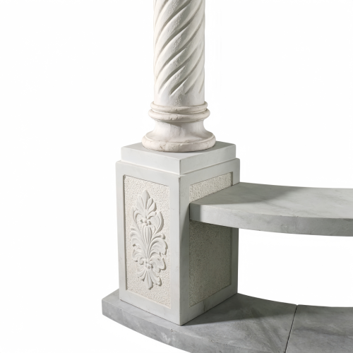 White Marble Gazebo Integrated Benches Classic Fluted Column