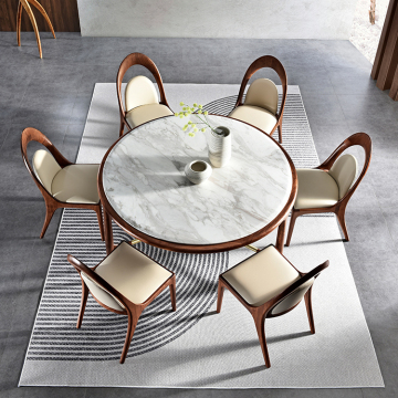 Solid Wood Italian North American Black Walnut Marble Round Dining Table - Designer Log Round Table