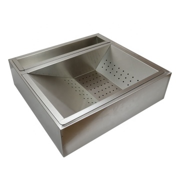 Stainless Steel Commercial Display Workbench for French Fries, Chips, and Fried Food Oil Filtration with Salt and Powder Hopper