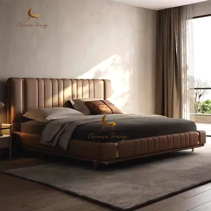 Modern Leather Bed Frame: Customized Double Layer Bedroom Furniture